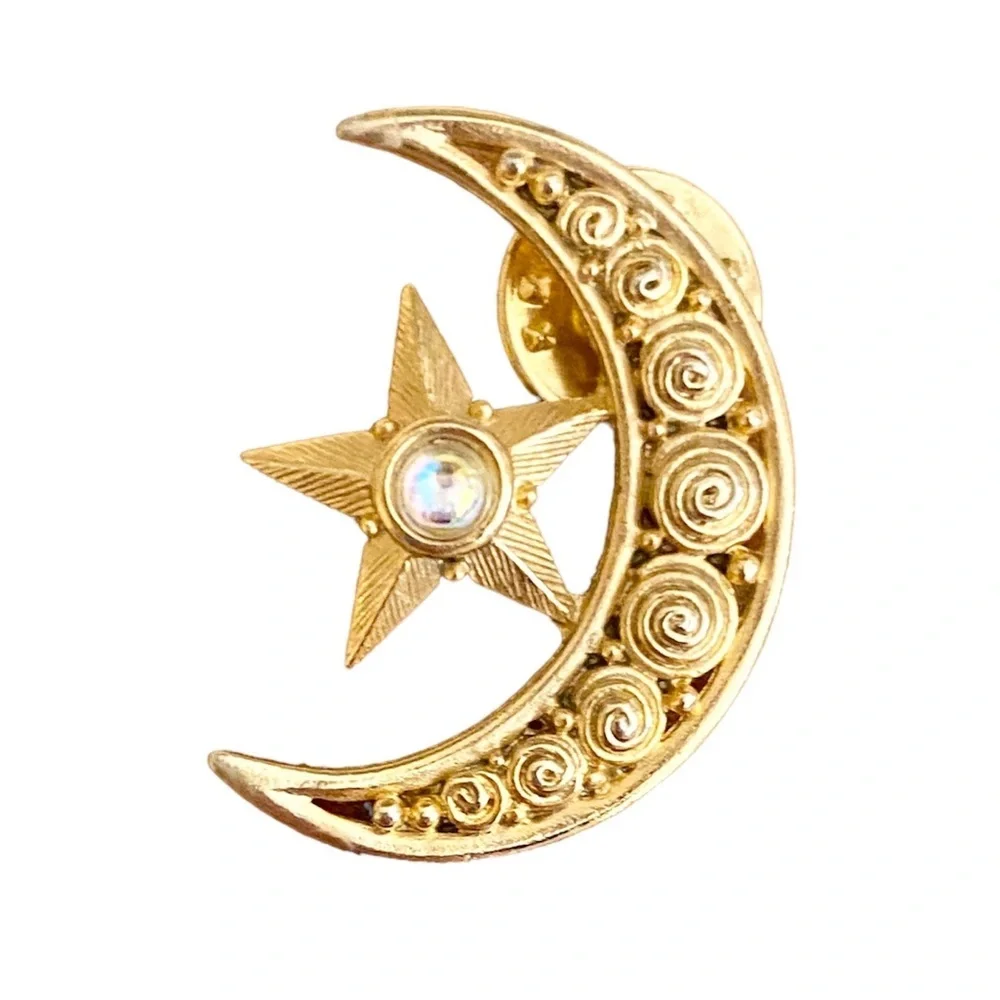 Moon & Star Brooch Celestial Brooch Pin